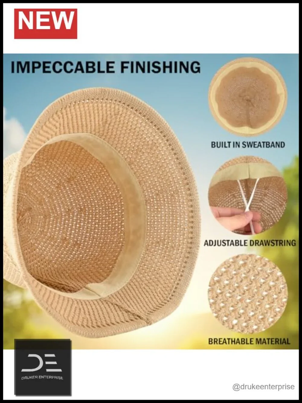 Faux Straw Bucket Hat with Adjustable Fit and UV Protection